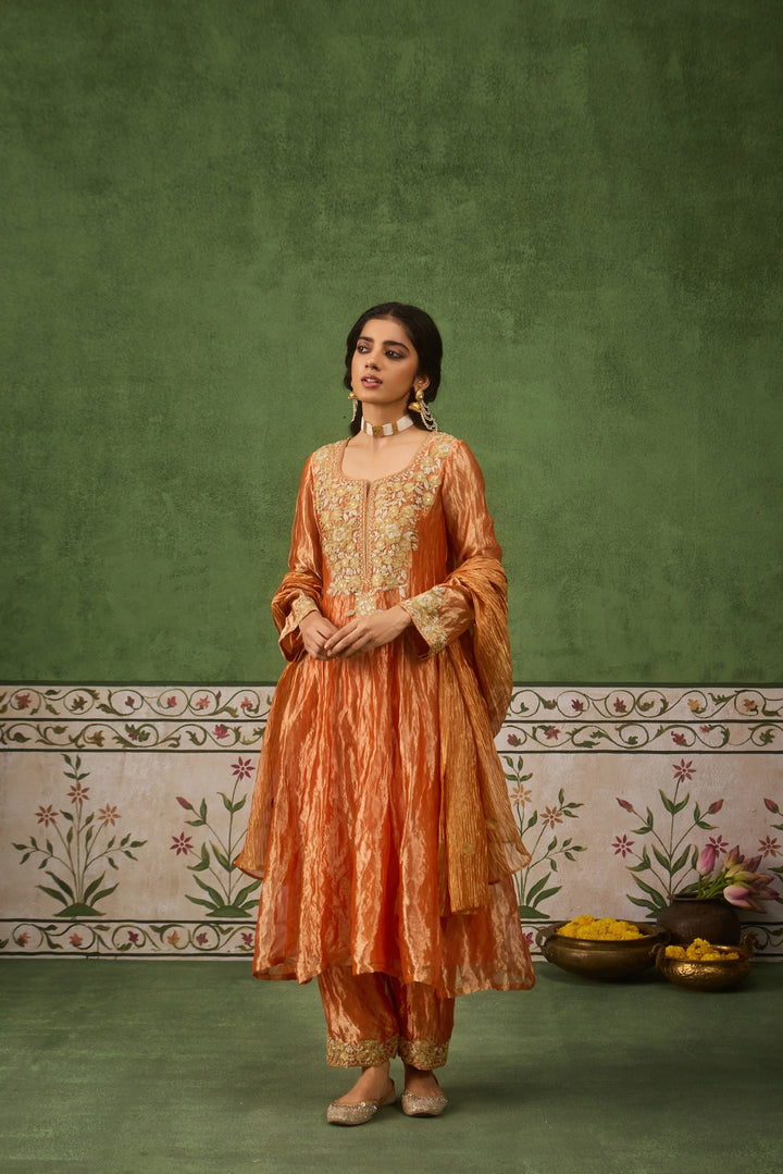 Reet Rust Tissue Anarkali Kurta Set of 3