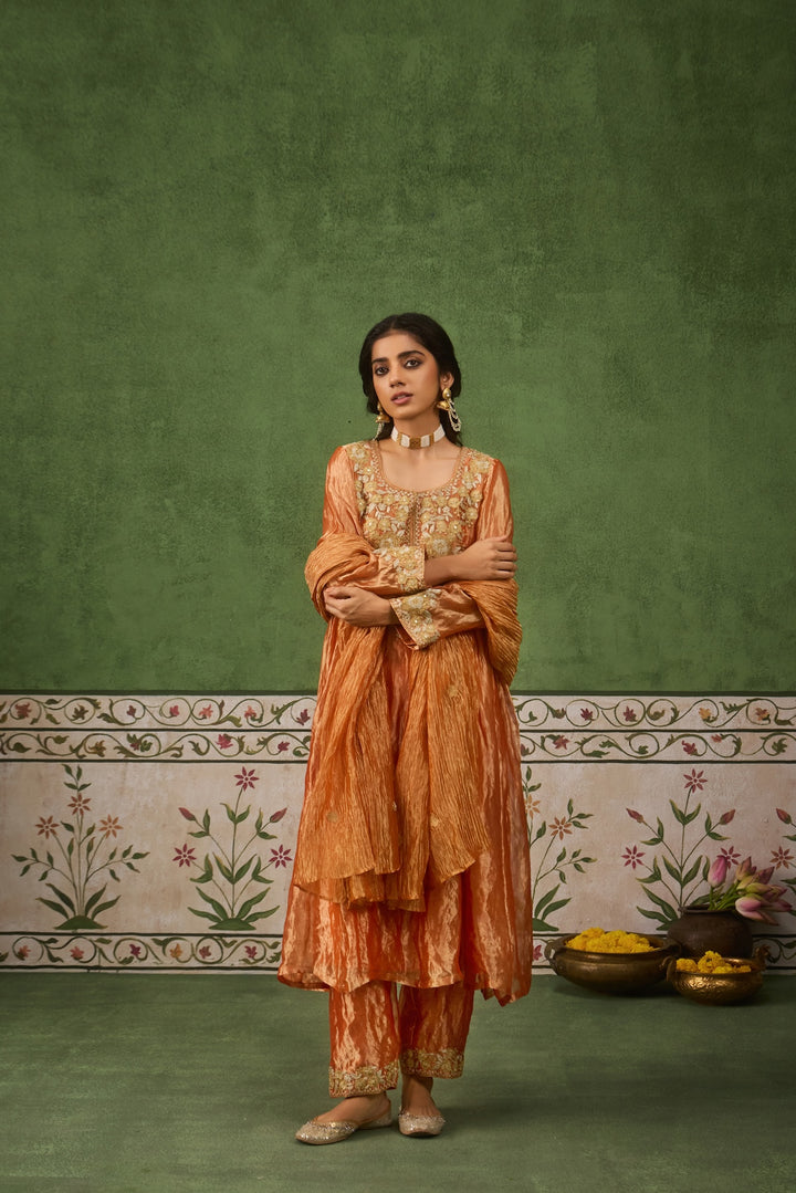 Reet Rust Tissue Anarkali Kurta Set of 3