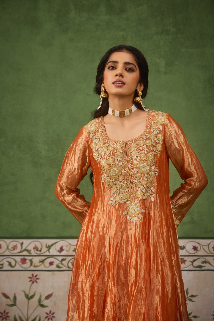Reet Rust Tissue Anarkali Kurta Set of 3