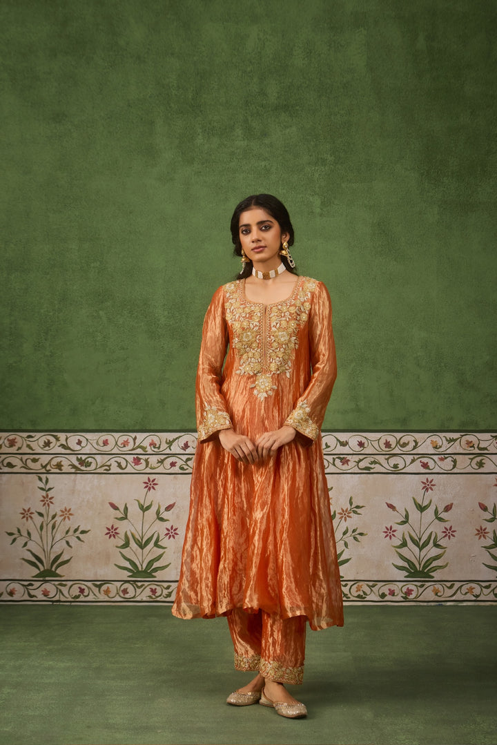 Reet Rust Tissue Anarkali Kurta Set of 3