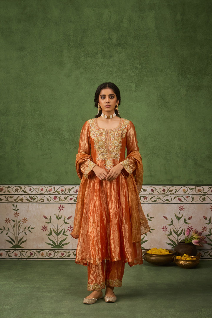 Reet Rust Tissue Anarkali Kurta Set of 3