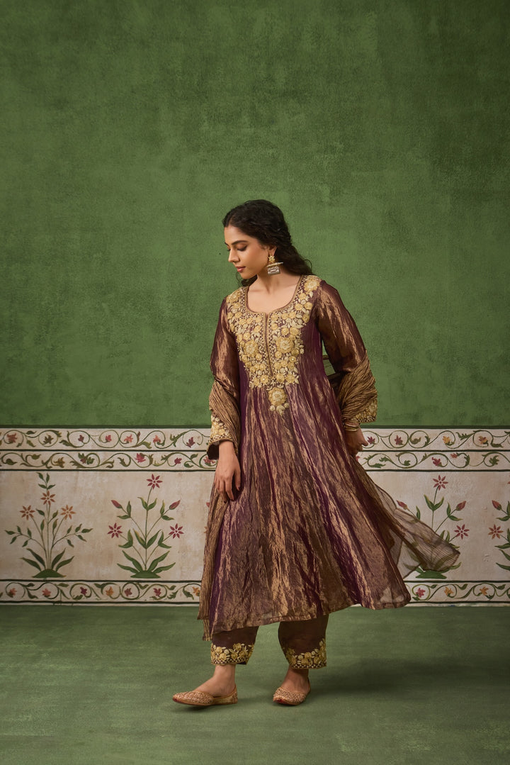 Reet Purple Tissue Anarkali Kurta Set of 3