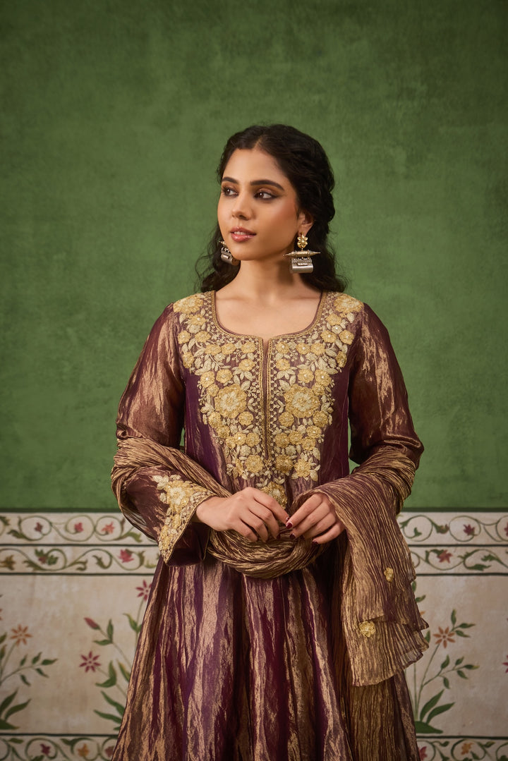 Reet Purple Tissue Anarkali Kurta Set of 3