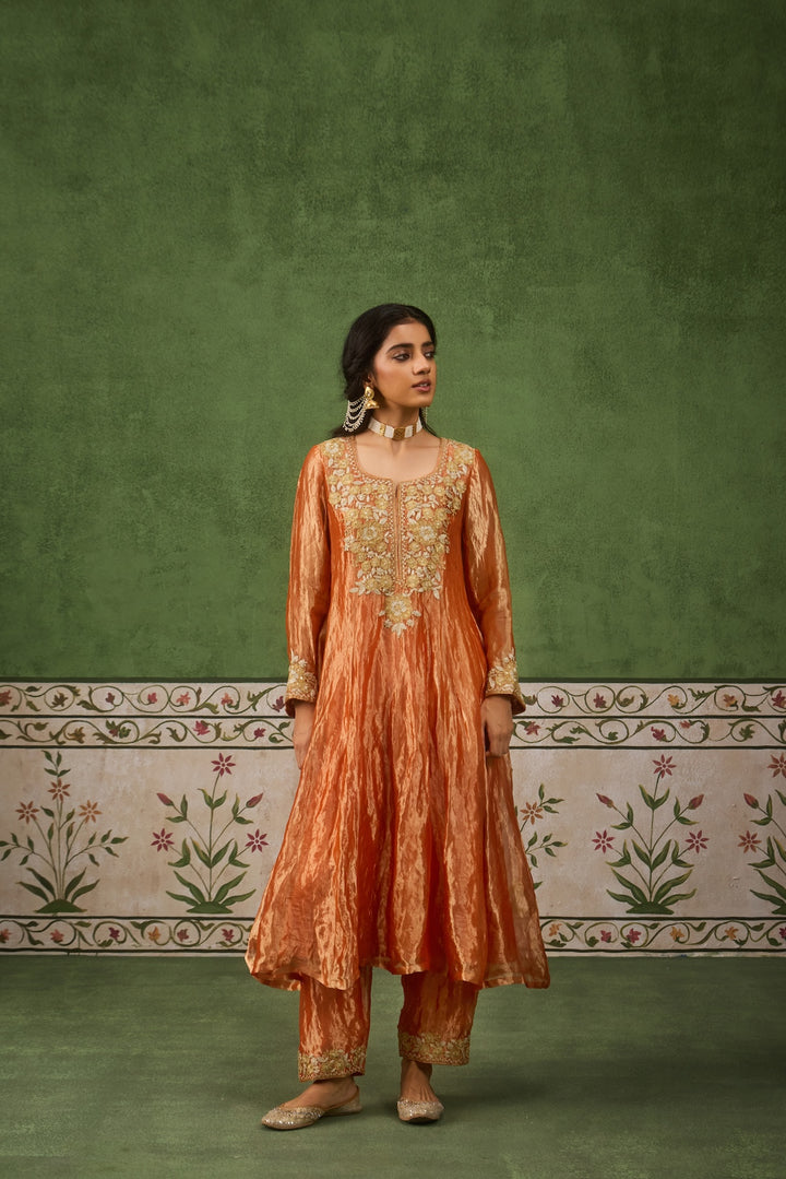 Reet Rust Tissue Anarkali Kurta Set of 3