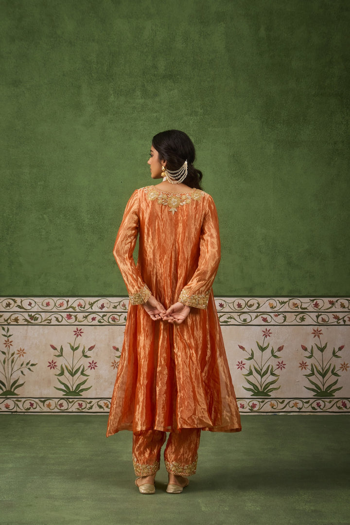 Reet Rust Tissue Anarkali Kurta Set of 3