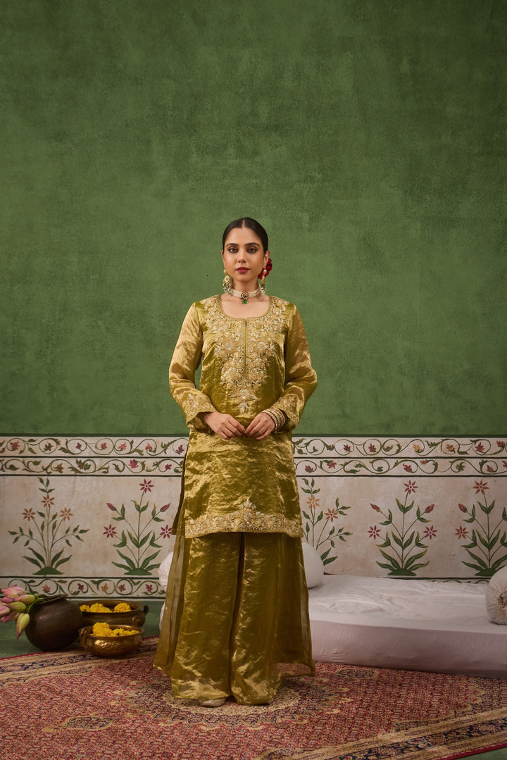 Reet Lime Green Tissue Sharara Set of 3