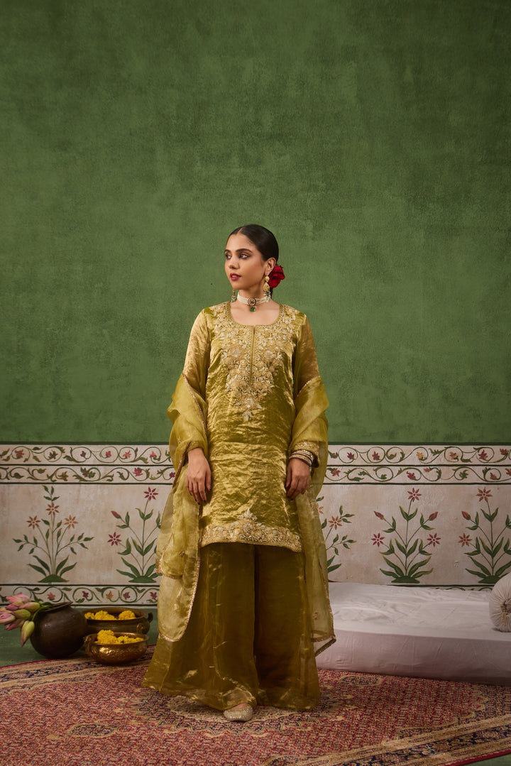 Reet Lime Green Tissue Sharara Set of 3