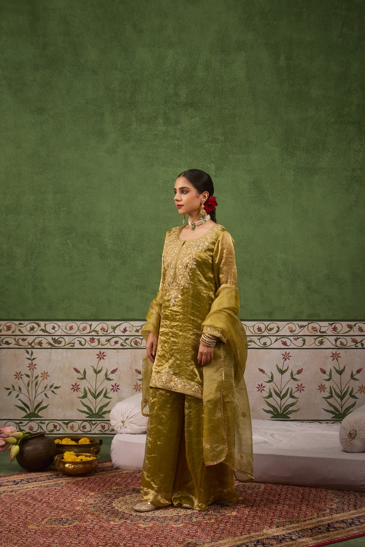 Reet Lime Green Tissue Sharara Set of 3