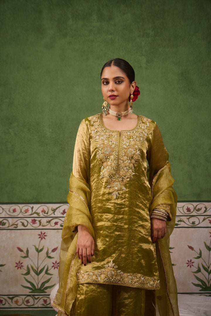 Reet Lime Green Tissue Sharara Set of 3