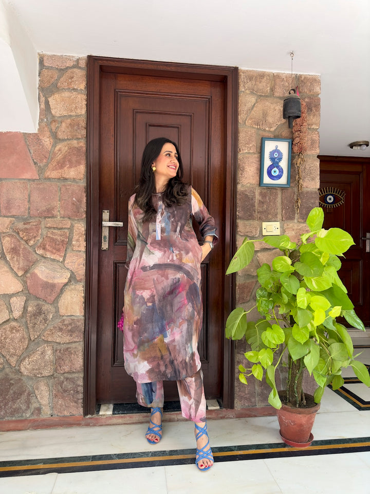 Mitali in Feriha Pink Long Kurta - Set of 2