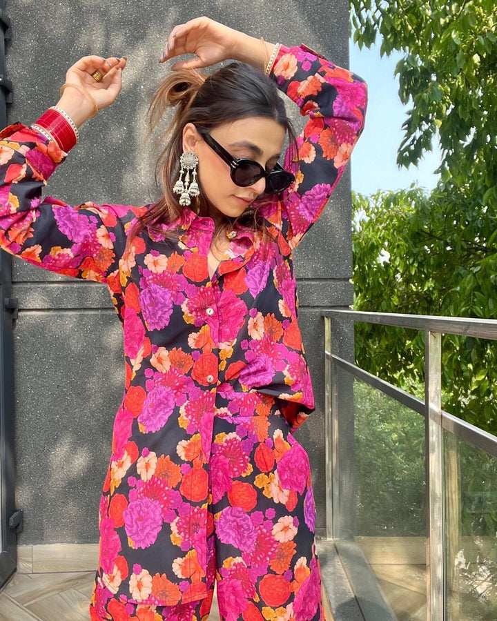 Mehak Jain in Black Blossom Cord set of 2