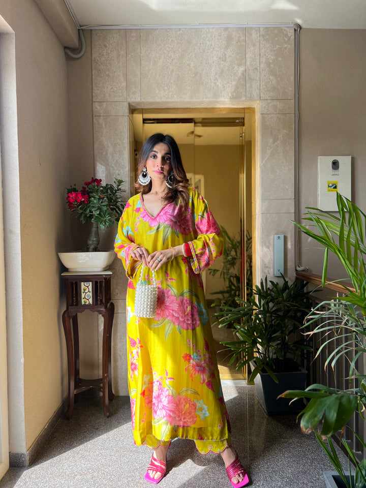 Mehak in Floral Fiesta Lime Green EMBROIDERED KURTA SET of 2