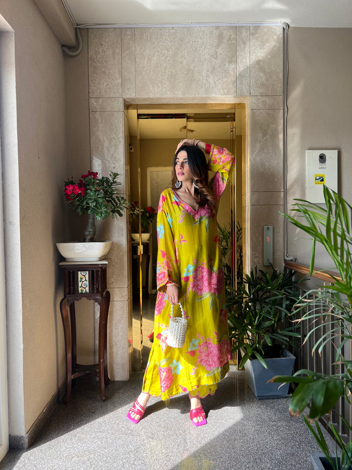 Mehak in Floral Fiesta Lime Green EMBROIDERED KURTA SET of 2