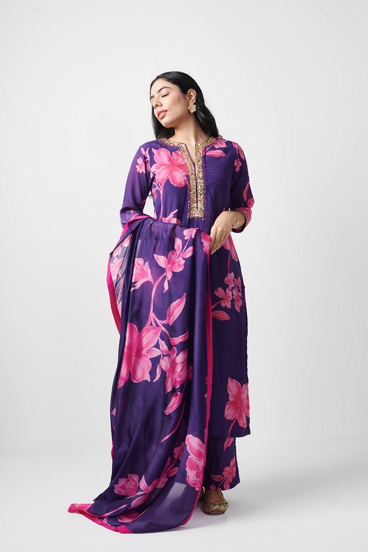 Jashn Purple Printed Kurta Set of 3