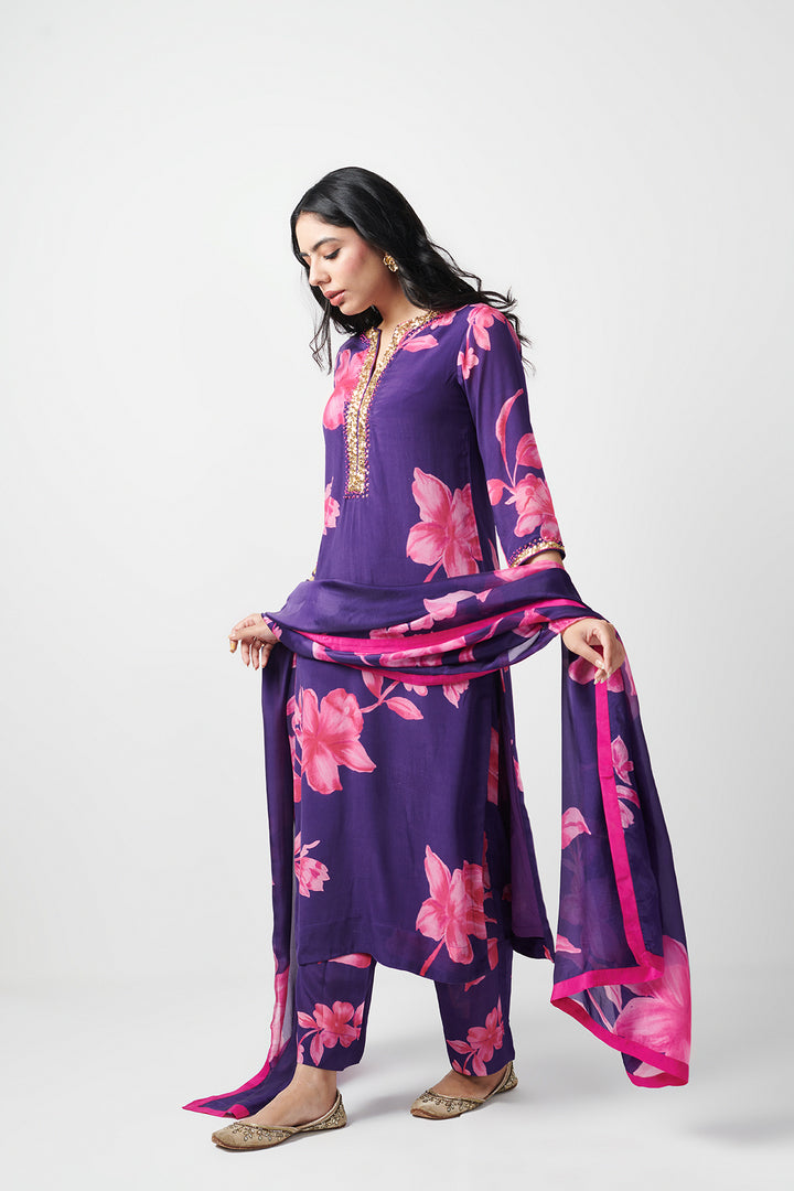 Jashn Purple Printed Kurta Set of 3