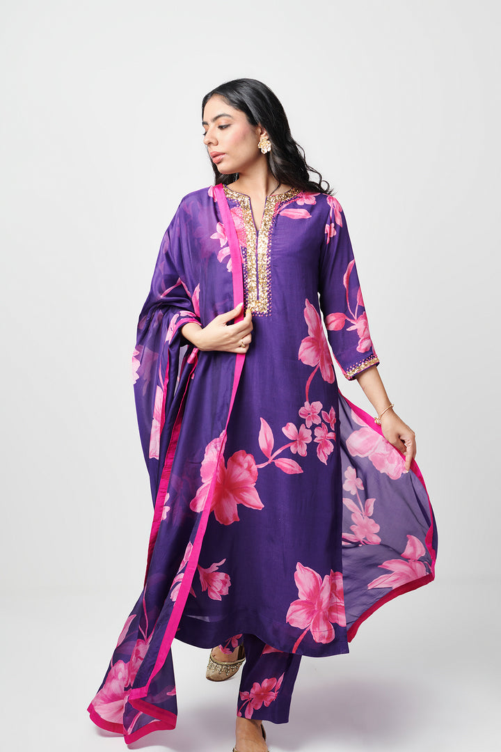 Jashn Purple Printed Kurta Set of 3