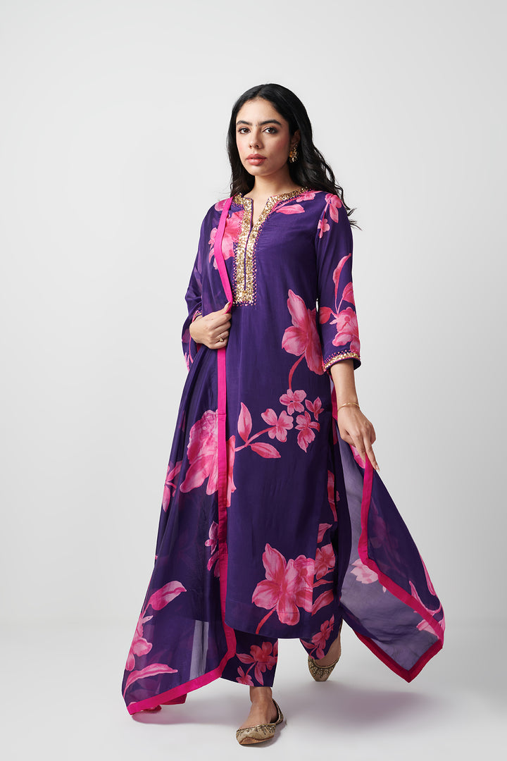 Jashn Purple Printed Kurta Set of 3