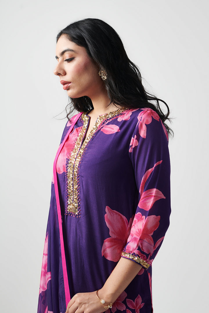 Jashn Purple Printed Kurta Set of 3
