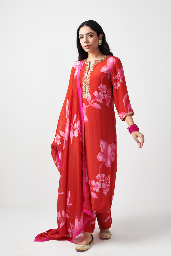 Jashn Red Printed Kurta Set of 3