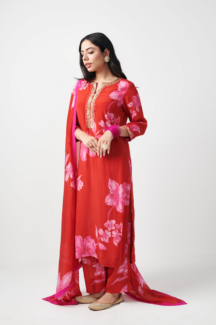 Jashn Red Printed Kurta Set of 3