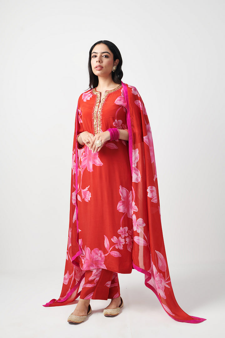 Jashn Red Printed Kurta Set of 3