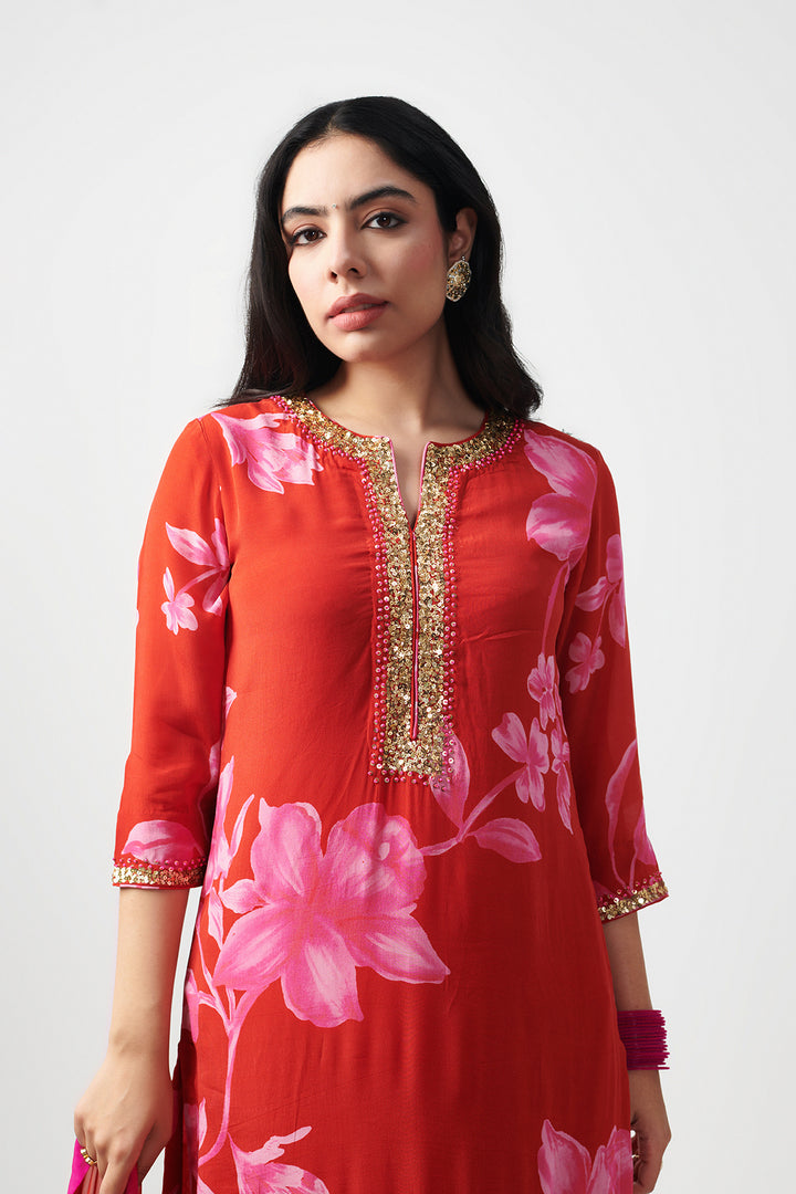 Jashn Red Printed Kurta Set of 3