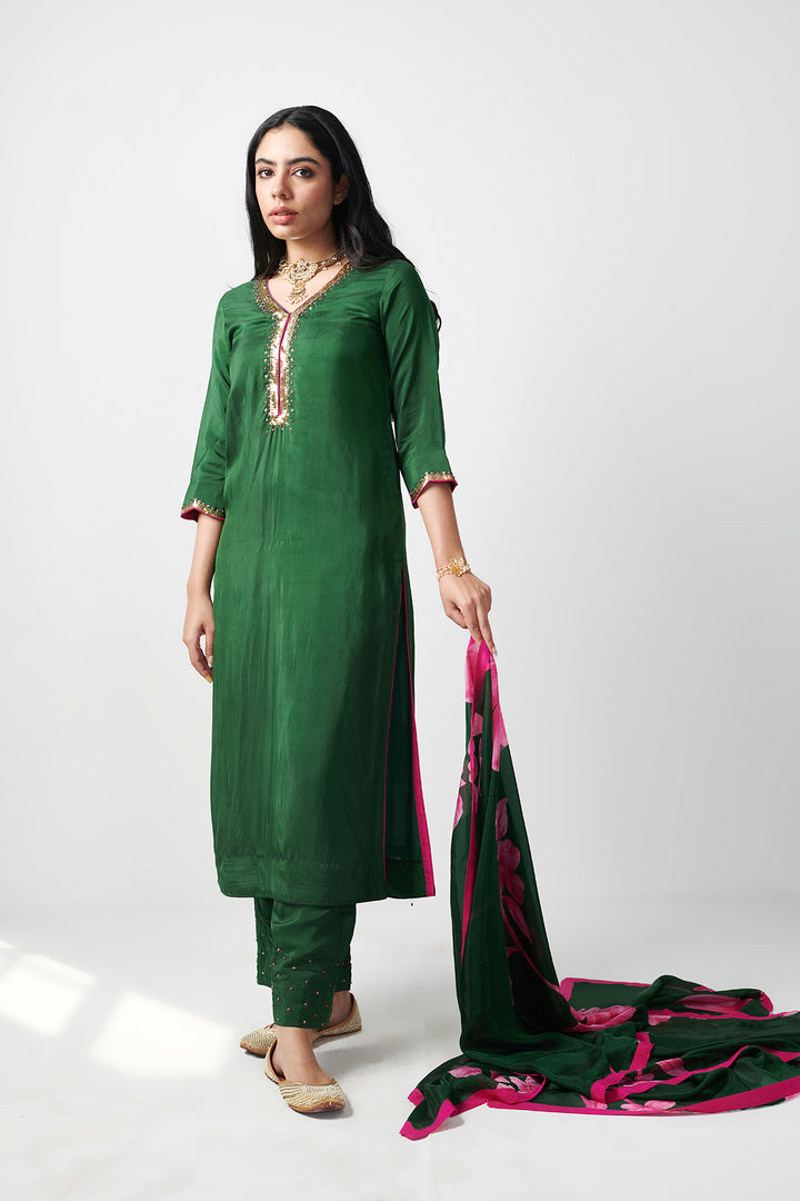 Jashn Green Hand Embroidered Kurta set of 3