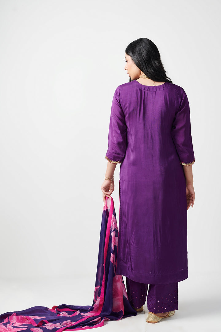 Jashn Purple Hand Embroidered Kurta set of 3