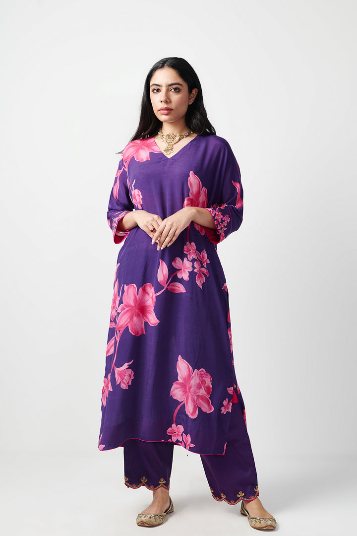 Jashn Purple Kaftan Kurta Set of 2