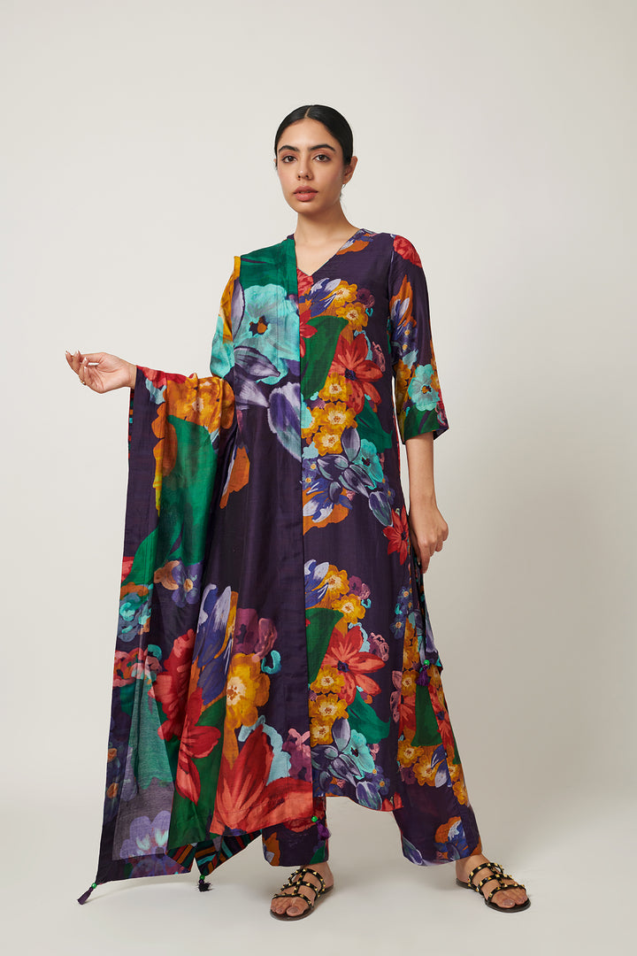 Songs of Summer PURPLE EMBROIDERED KURTA SET of 3