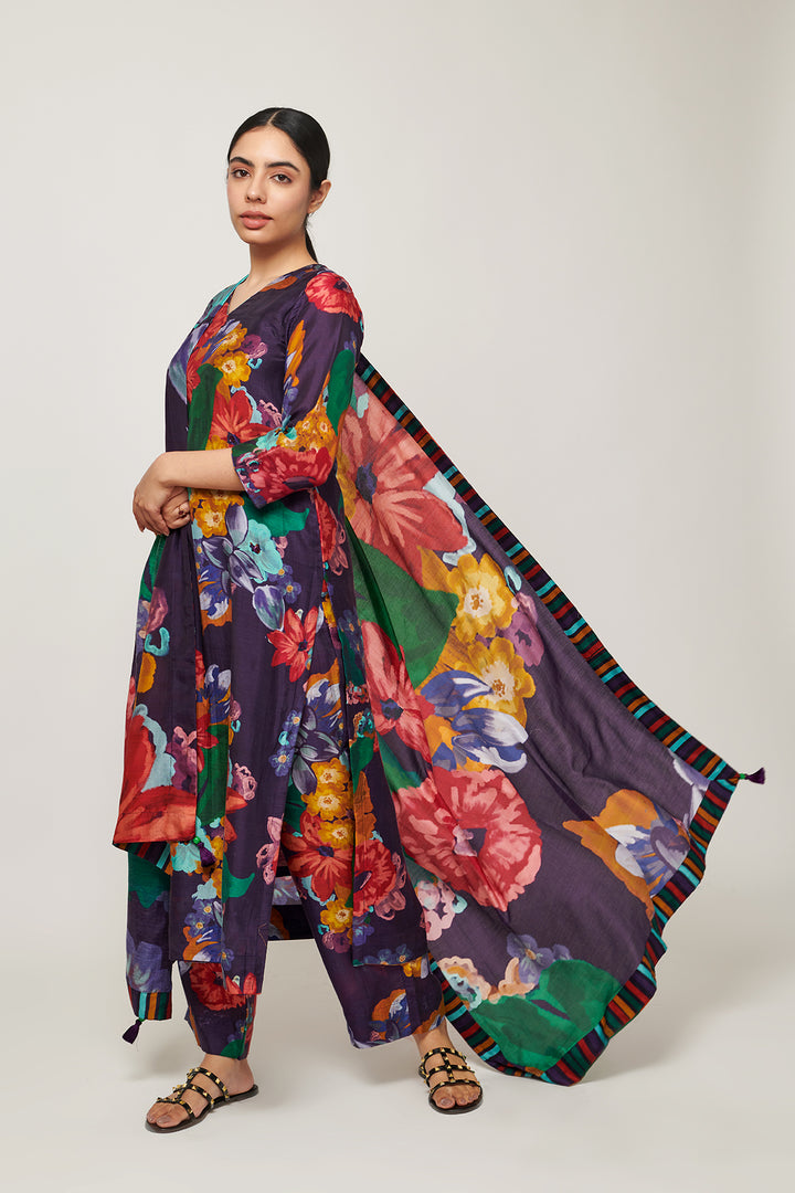 Songs of Summer PURPLE EMBROIDERED KURTA SET of 3