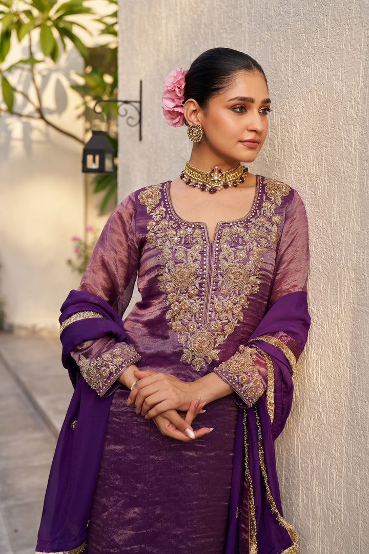 Inayat Purple Tissue Kurta Set of 3