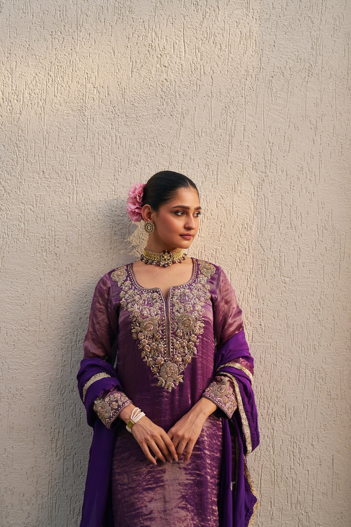 Inayat Purple Tissue Kurta Set of 3