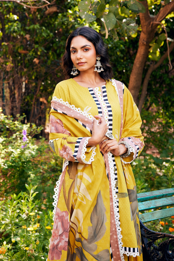 Noor Yellow Short Cotton Kurta-Set of 3