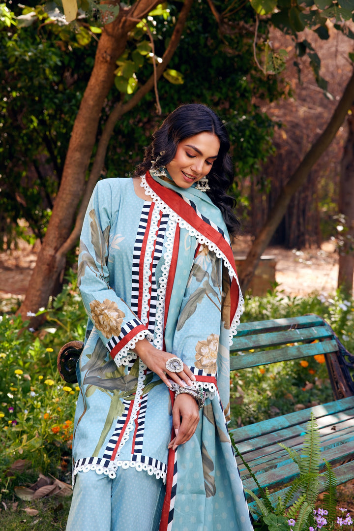 Noor Aqua Blue Short Cotton Kurta-Set of 3