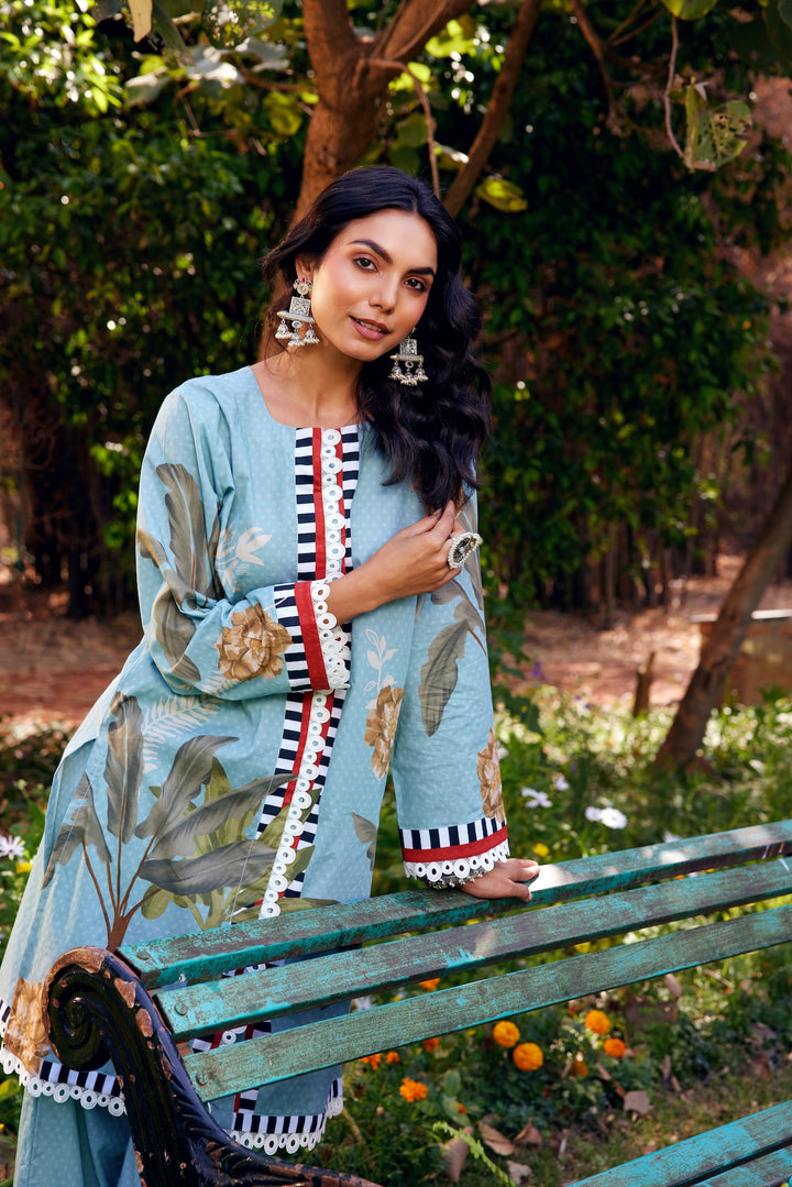 Noor Aqua Blue Short Cotton Kurta-Set of 3