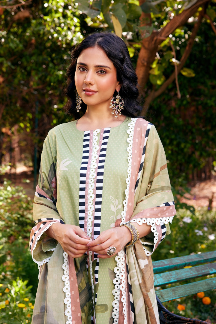 Noor Sage Green Short Cotton Kurta-Set of 3