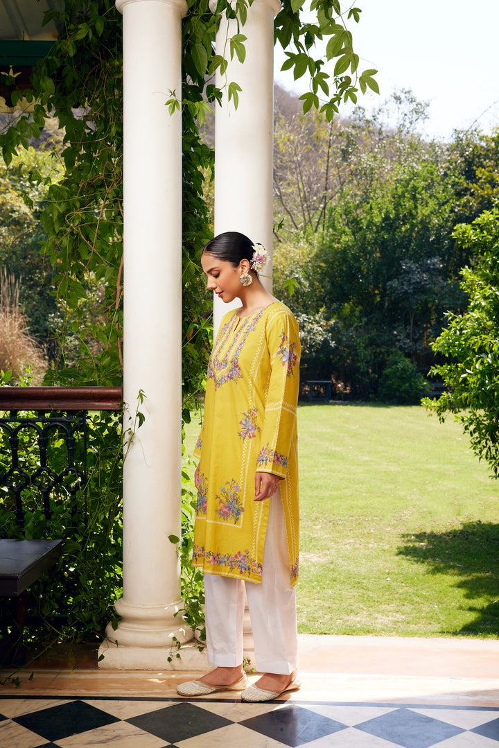 Gulzaar Short Yellow Checked Kurta Set of 3