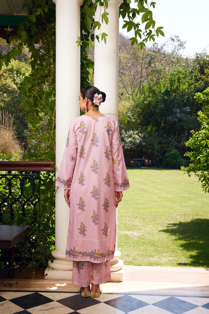 Gulzaar Blush Pink Checked Kurta Set of 3