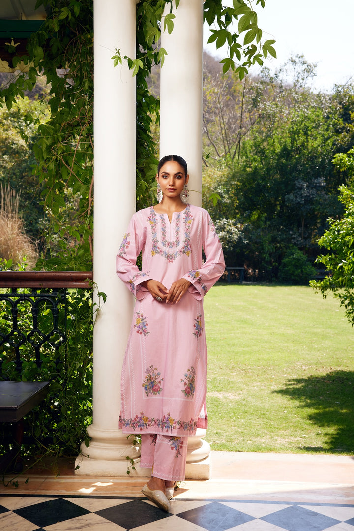 Gulzaar Blush Pink Checked Kurta Set of 3