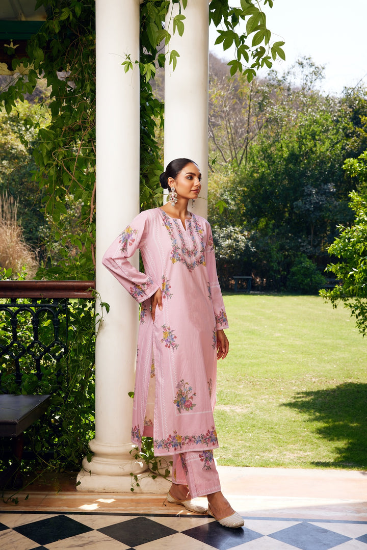 Gulzaar Blush Pink Checked Kurta Set of 3