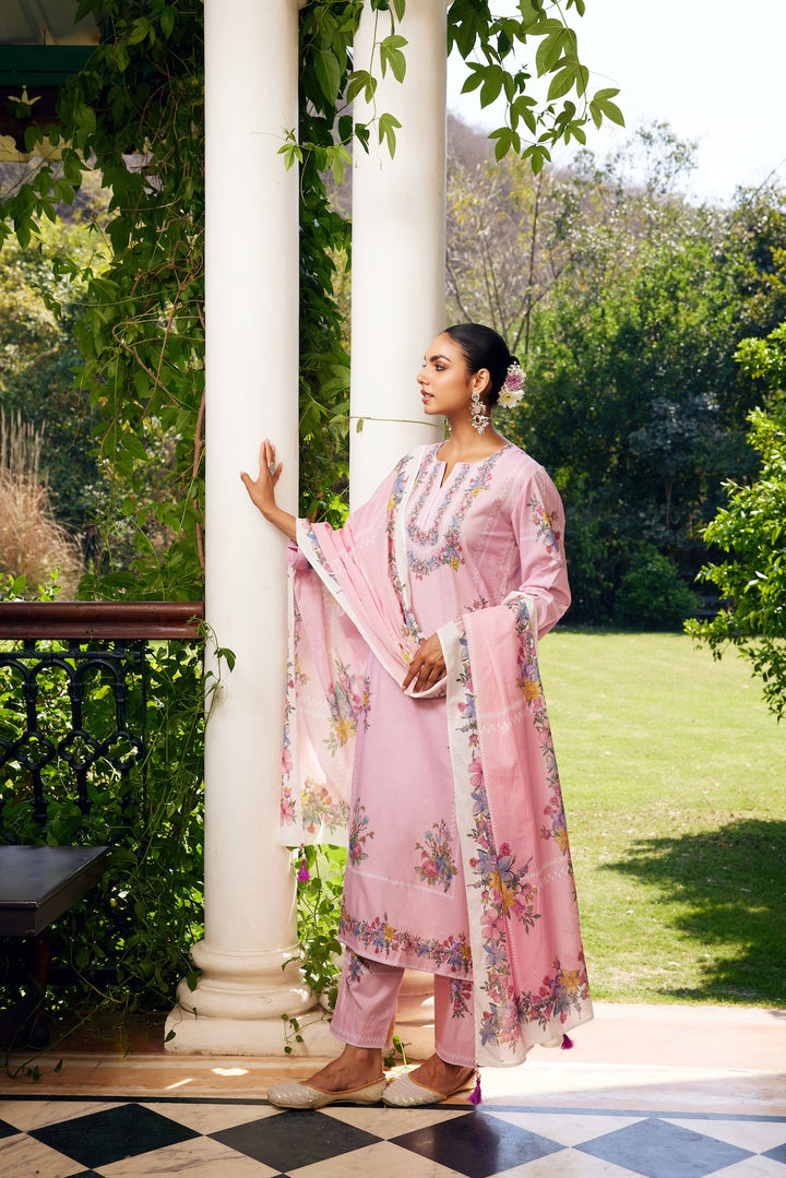 Gulzaar Blush Pink Checked Kurta Set of 3