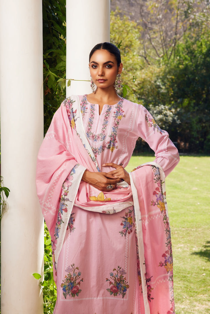 Gulzaar Blush Pink Checked Kurta Set of 3