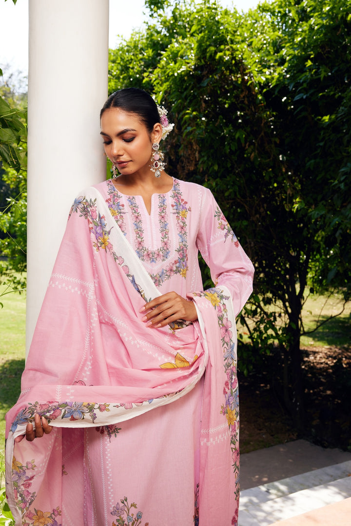 Gulzaar Blush Pink Checked Kurta Set of 3