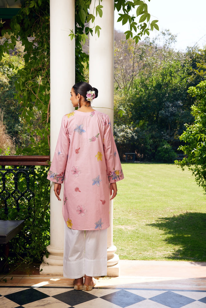 Gulzaar Blush Pink Short Floral Kurta Set of 3