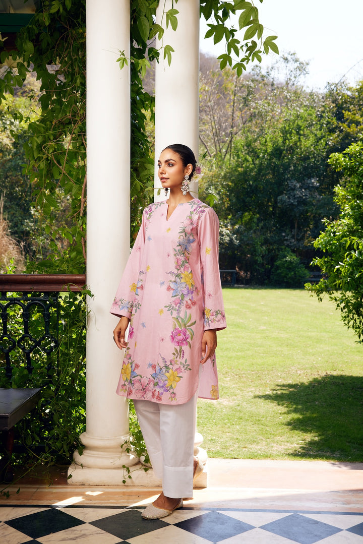 Gulzaar Blush Pink Short Floral Kurta Set of 3