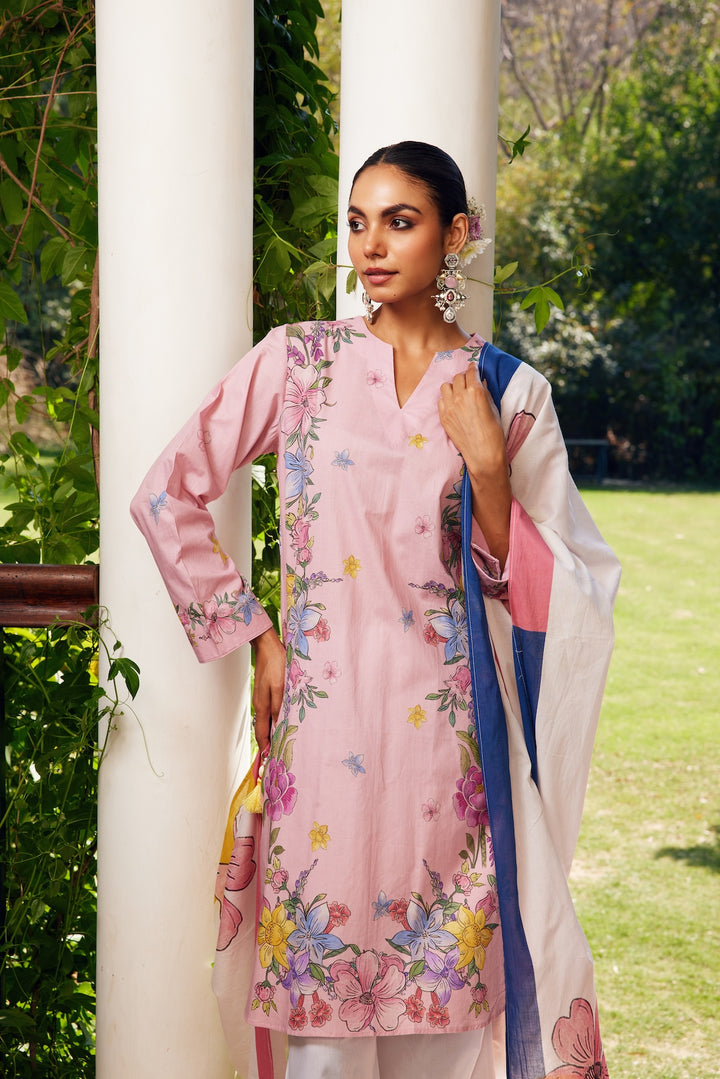 Gulzaar Blush Pink Short Floral Kurta Set of 3