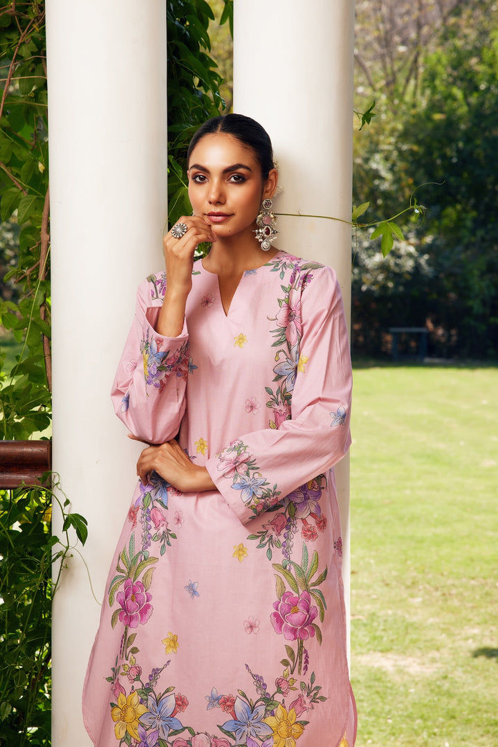Gulzaar Blush Pink Short Floral Kurta Set of 3