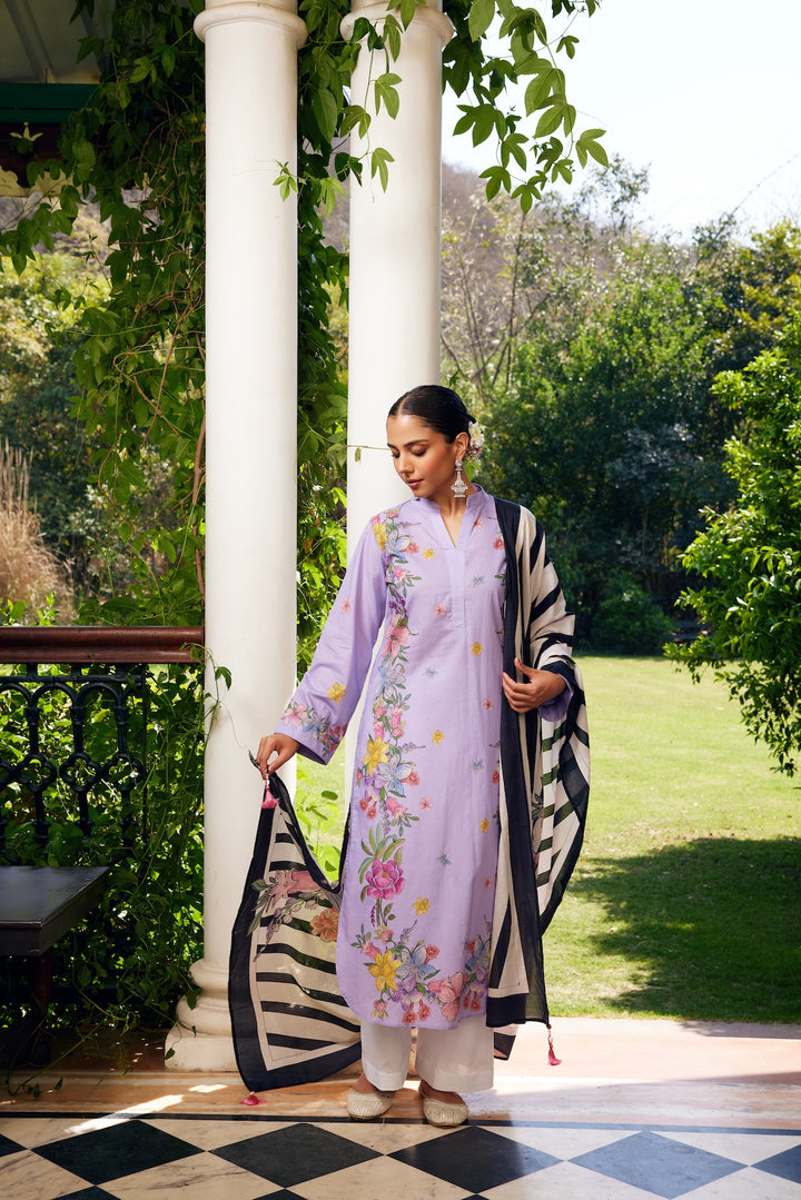 Gulzaar Lavender Floral Kurta Set of 3