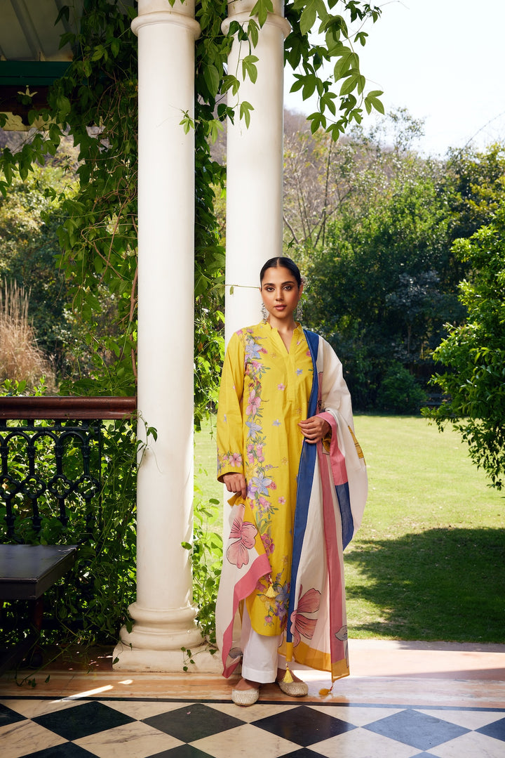 Gulzaar Yellow Floral Kurta Set of 3